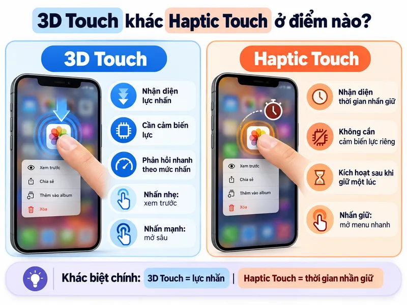 So sánh 3D Touch và Haptic Touch về cách nhận diện thao tác