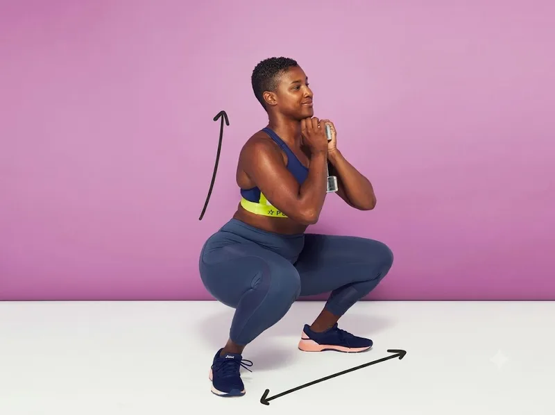 Goblet squat: Bài tập đùi trước với tạ đơn giữ sát ngực