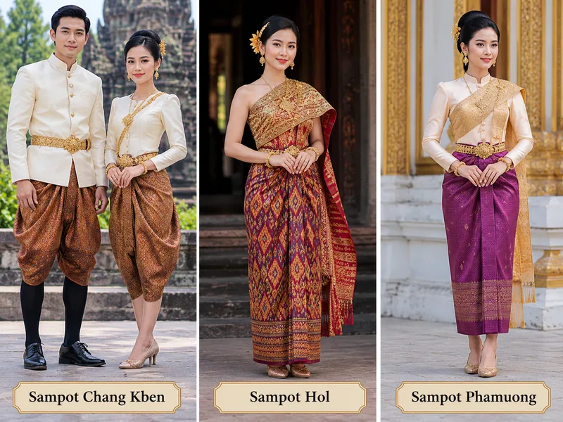 Sampot Chang Kben, Hol và Phamuong là những kiểu y phục Khmer tiêu biểu